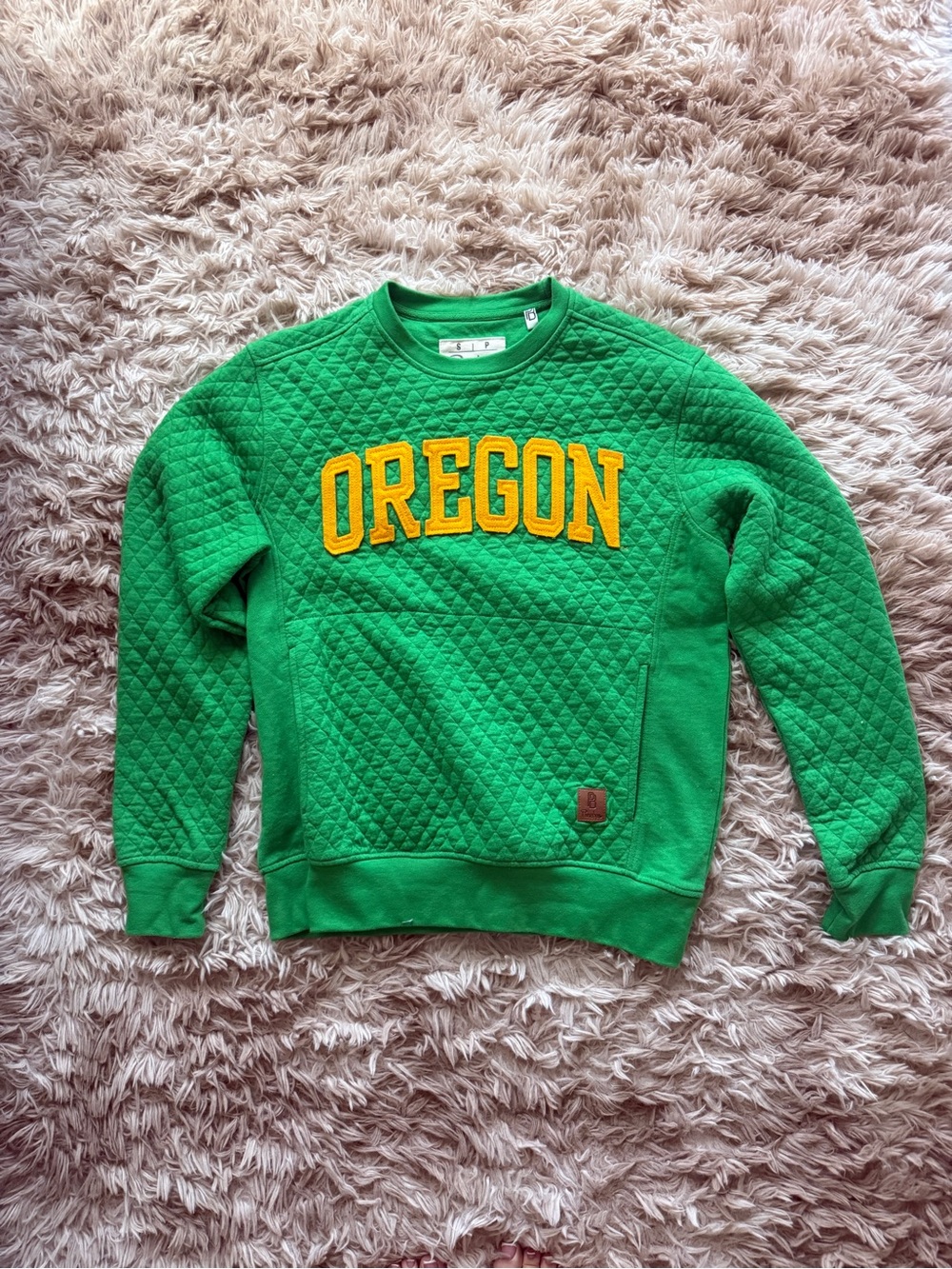 OREGON Quilted Green Crewneck Sweatshirt with Yellow Appliqué